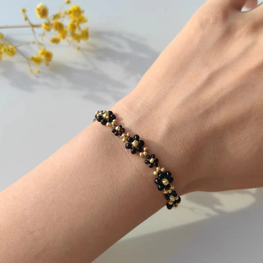black flower beaded bracelet