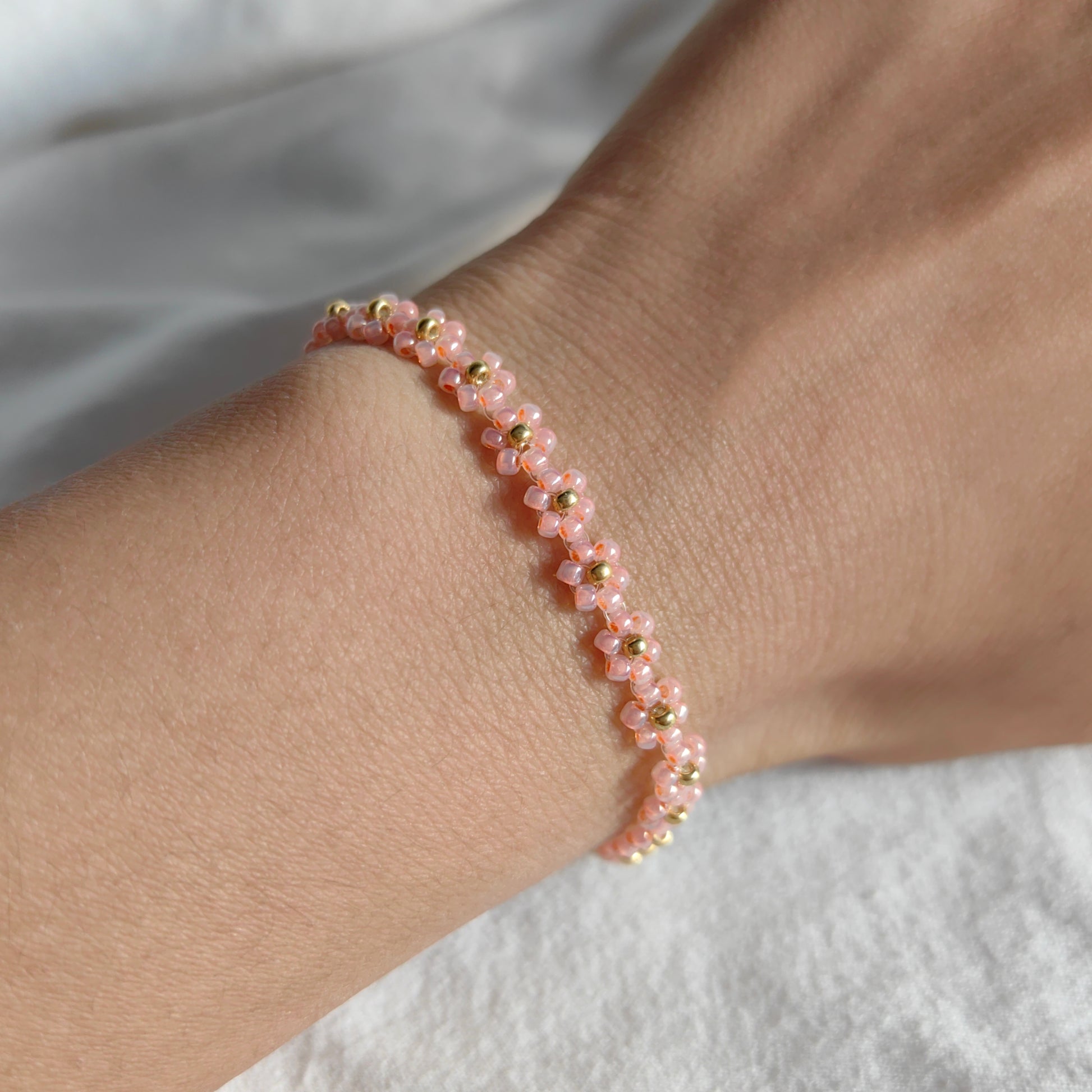 pink bead flower bracelets