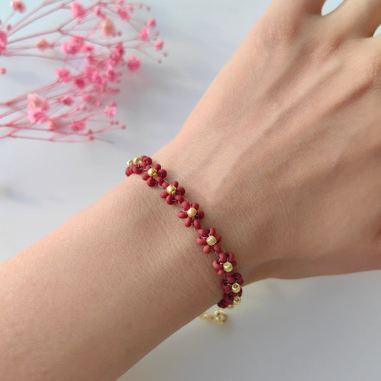 wine red beaded flower bracelets